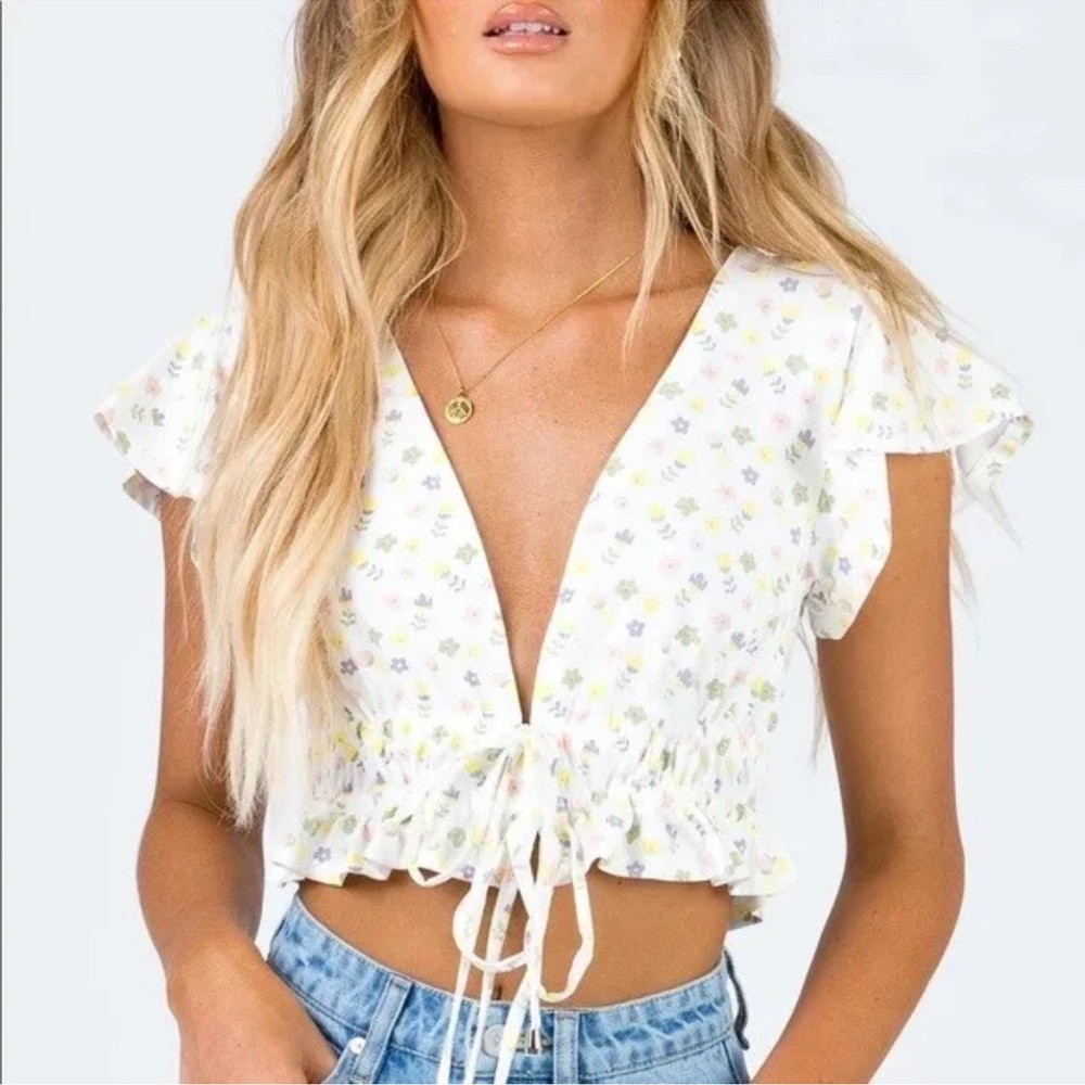 Princess Poly Floral Olly Tie Front Crop Top Size 2